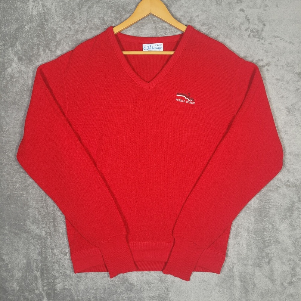 Vintage 80s Pickering Pebble Beach Mens Large Sweater Red Golf USA Sz L